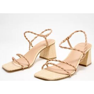 Marc Fisher Block Heel Sandal 11 Square Toe Minimalist Chic Brown Nude Tan Carys